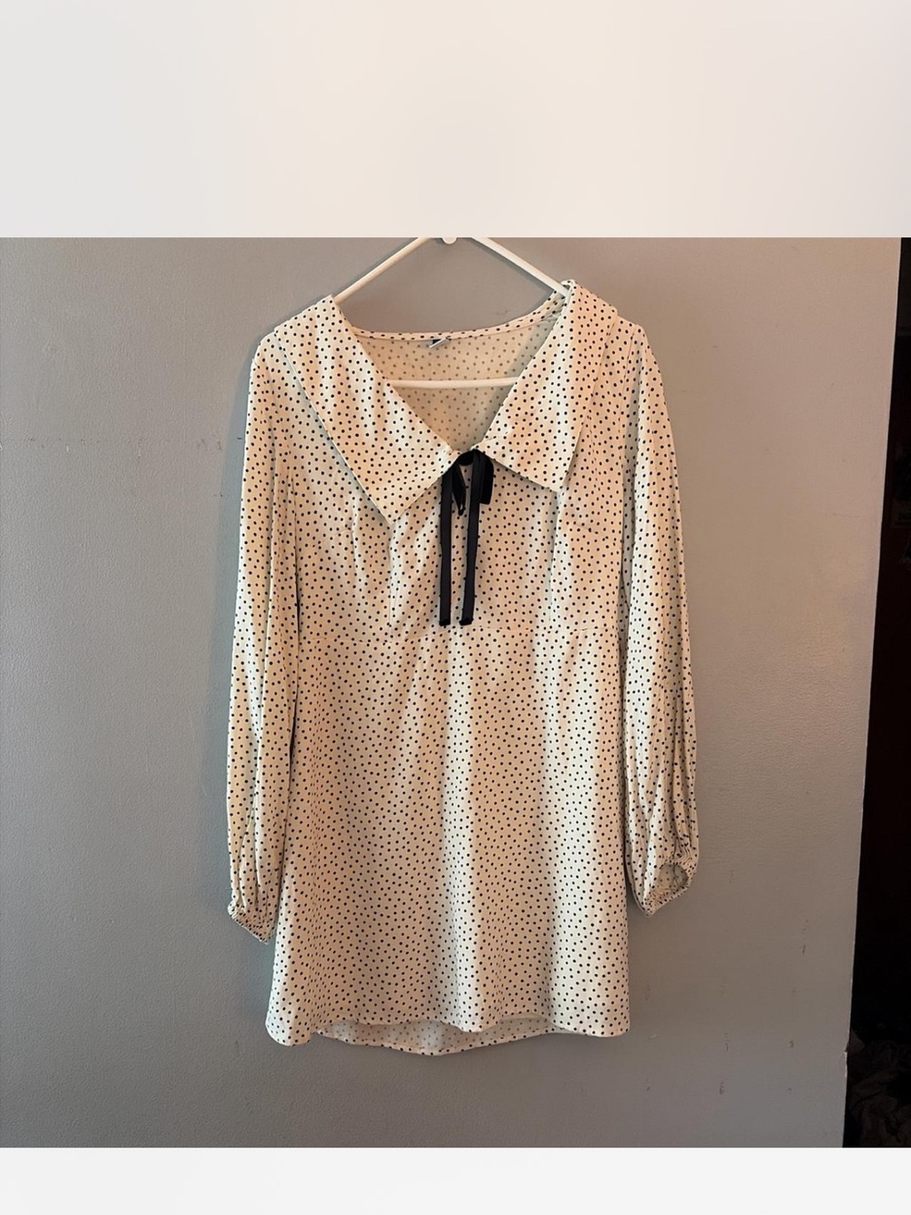 Old Navy White Polka Dot Mini Dress with Black Tie